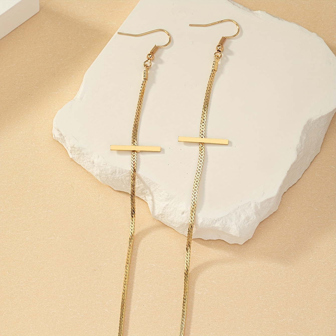 Gold Cross Dangle Earrings - Long and Trendy Casual Jewelry.