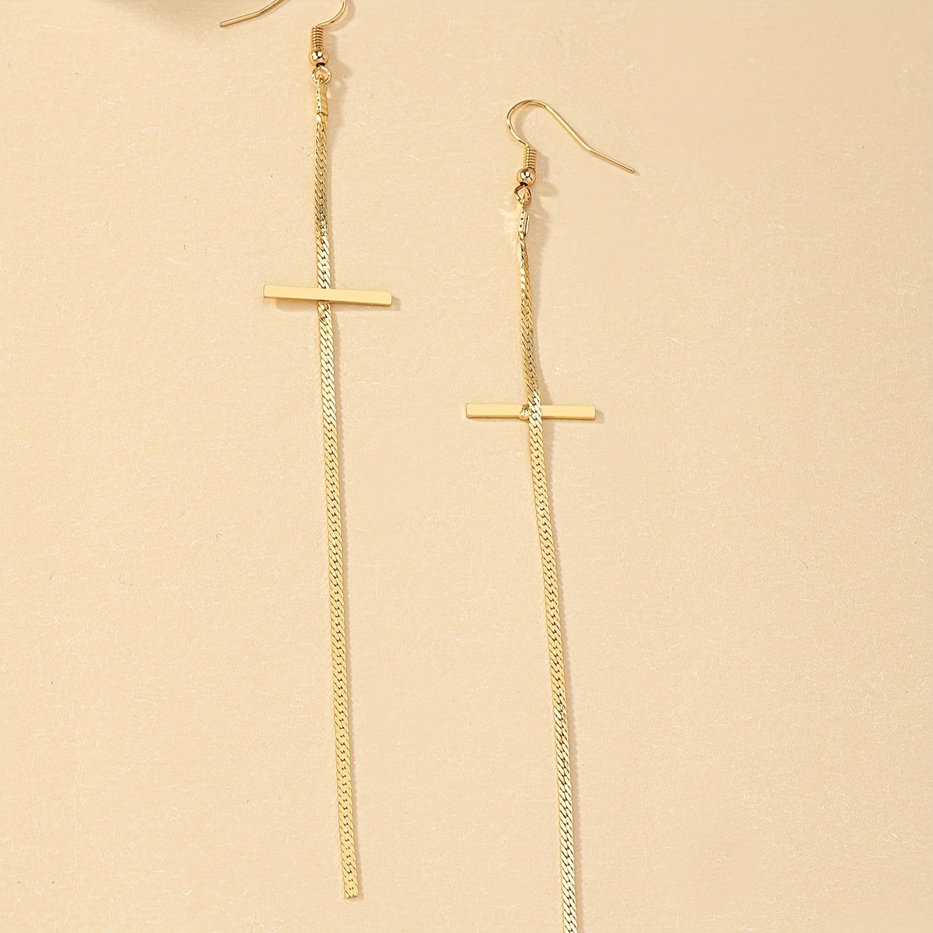 Gold Cross Dangle Earrings - Long and Trendy Casual Jewelry.