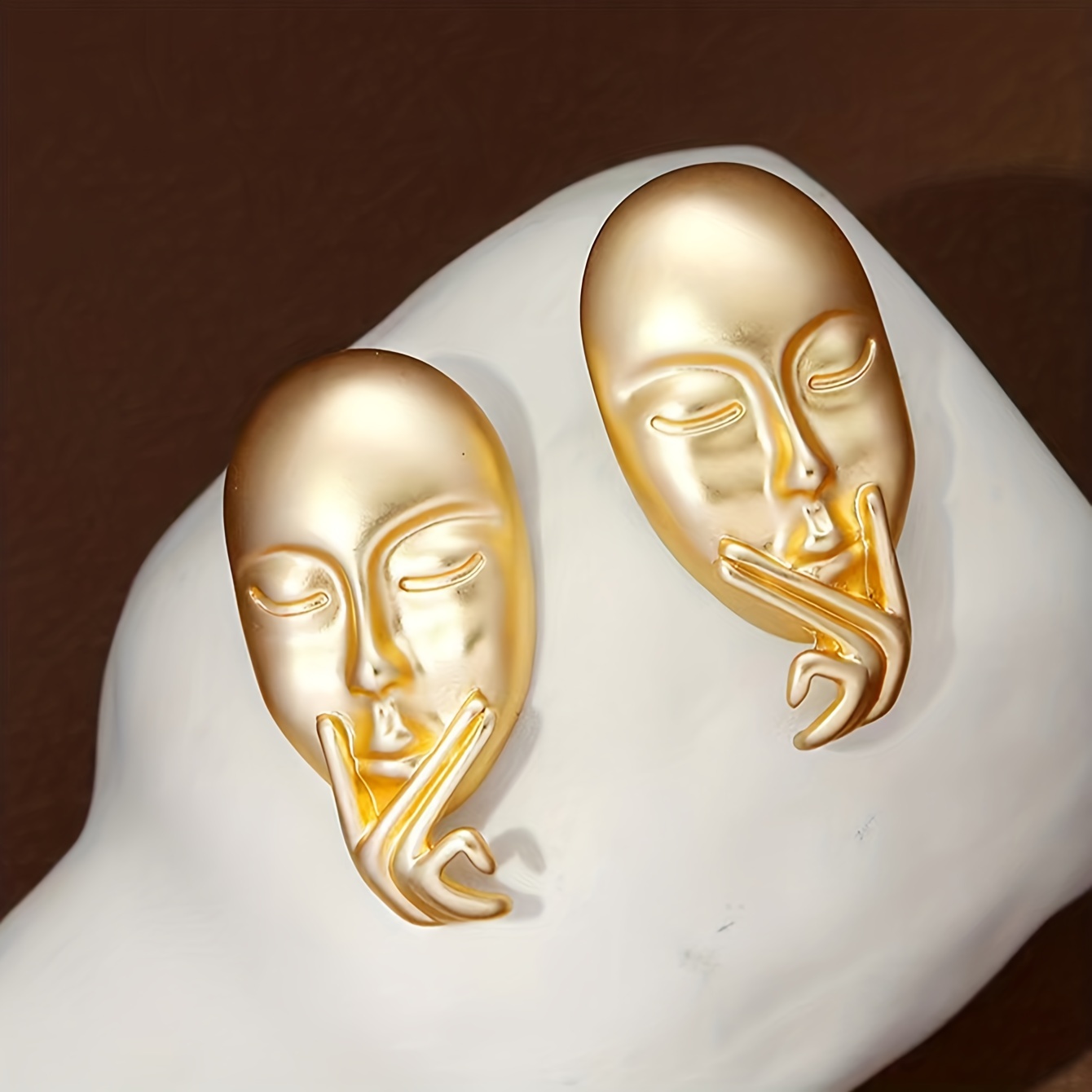 Gold Face Silhouette Stud Earrings for Women.