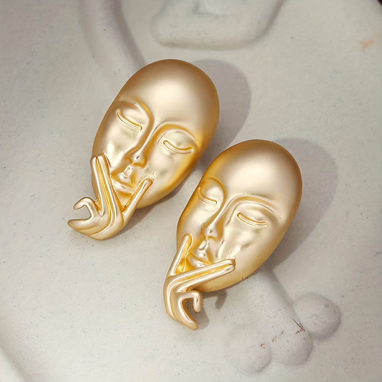 Gold Face Silhouette Stud Earrings for Women.