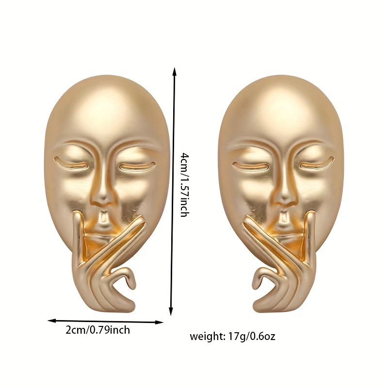 Gold Face Silhouette Stud Earrings for Women.