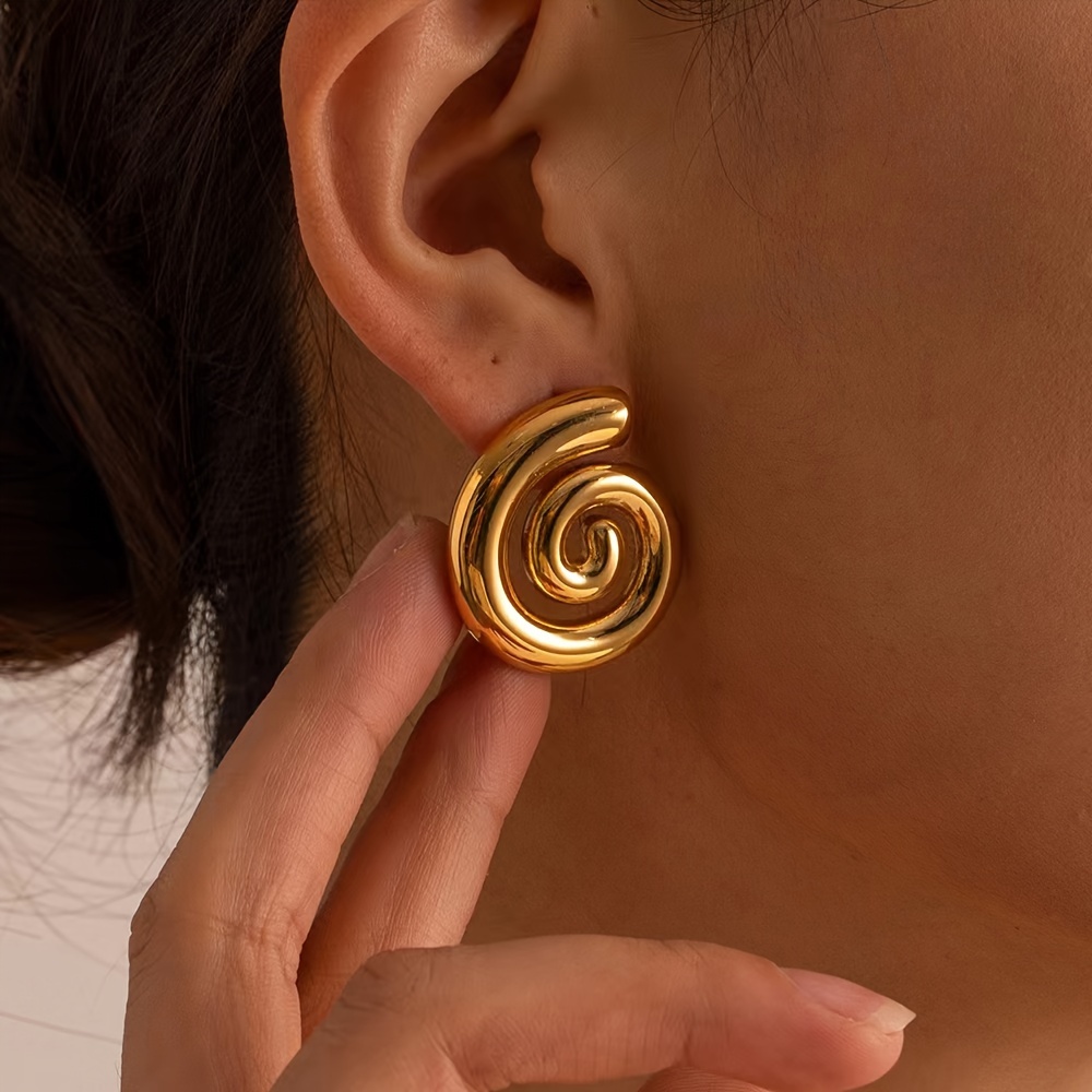 Gold Spiral Statement Earrings - Casual Jewelry.