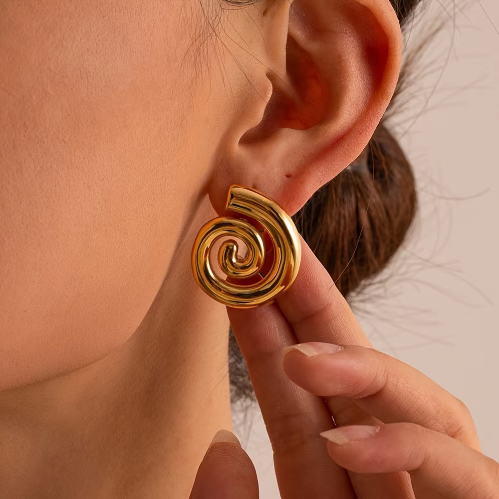 Gold Spiral Statement Earrings - Casual Jewelry.