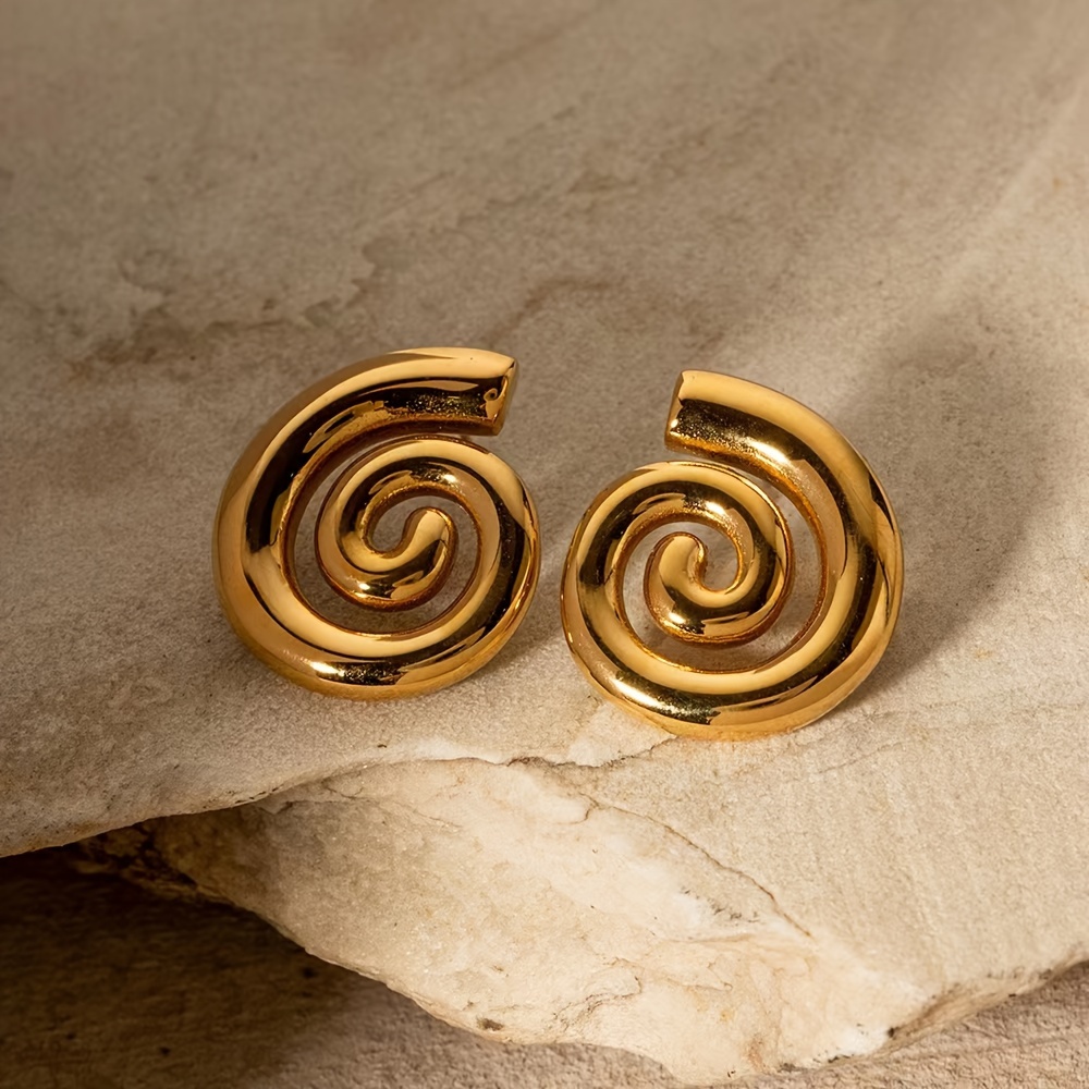 Gold Spiral Statement Earrings - Casual Jewelry.