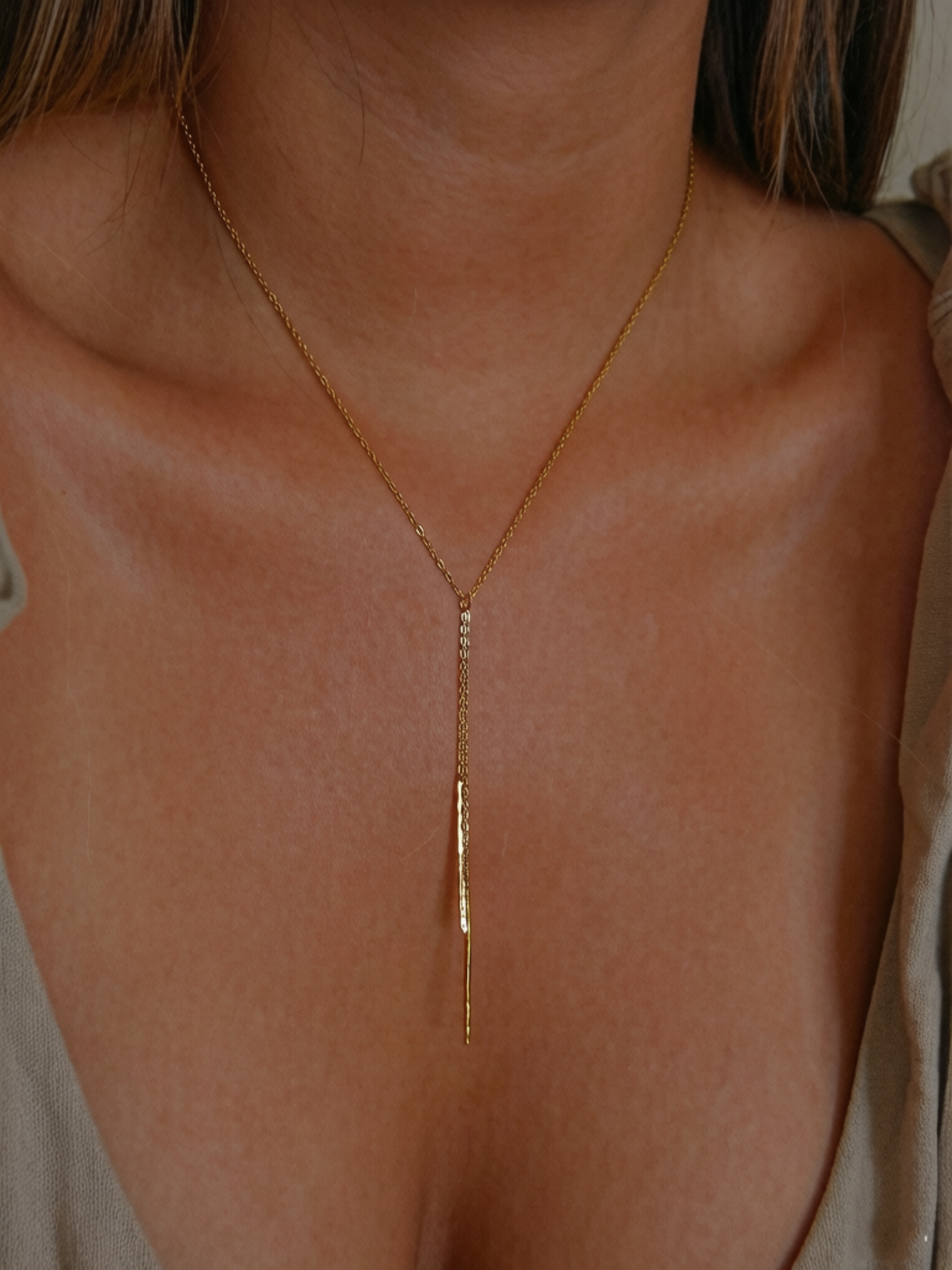Gold Casual Y-Lariat Necklace