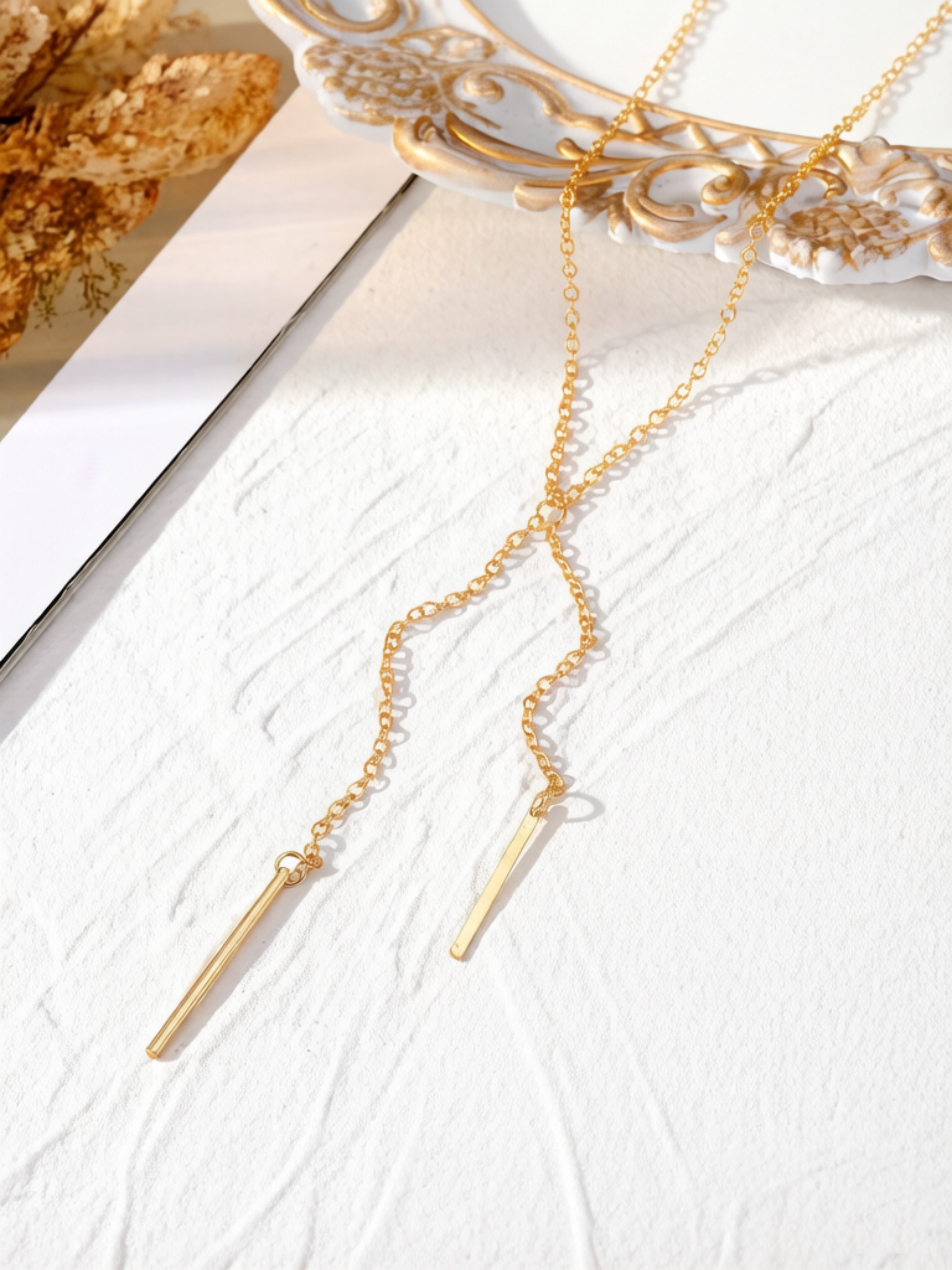 Gold Casual Y-Lariat Necklace