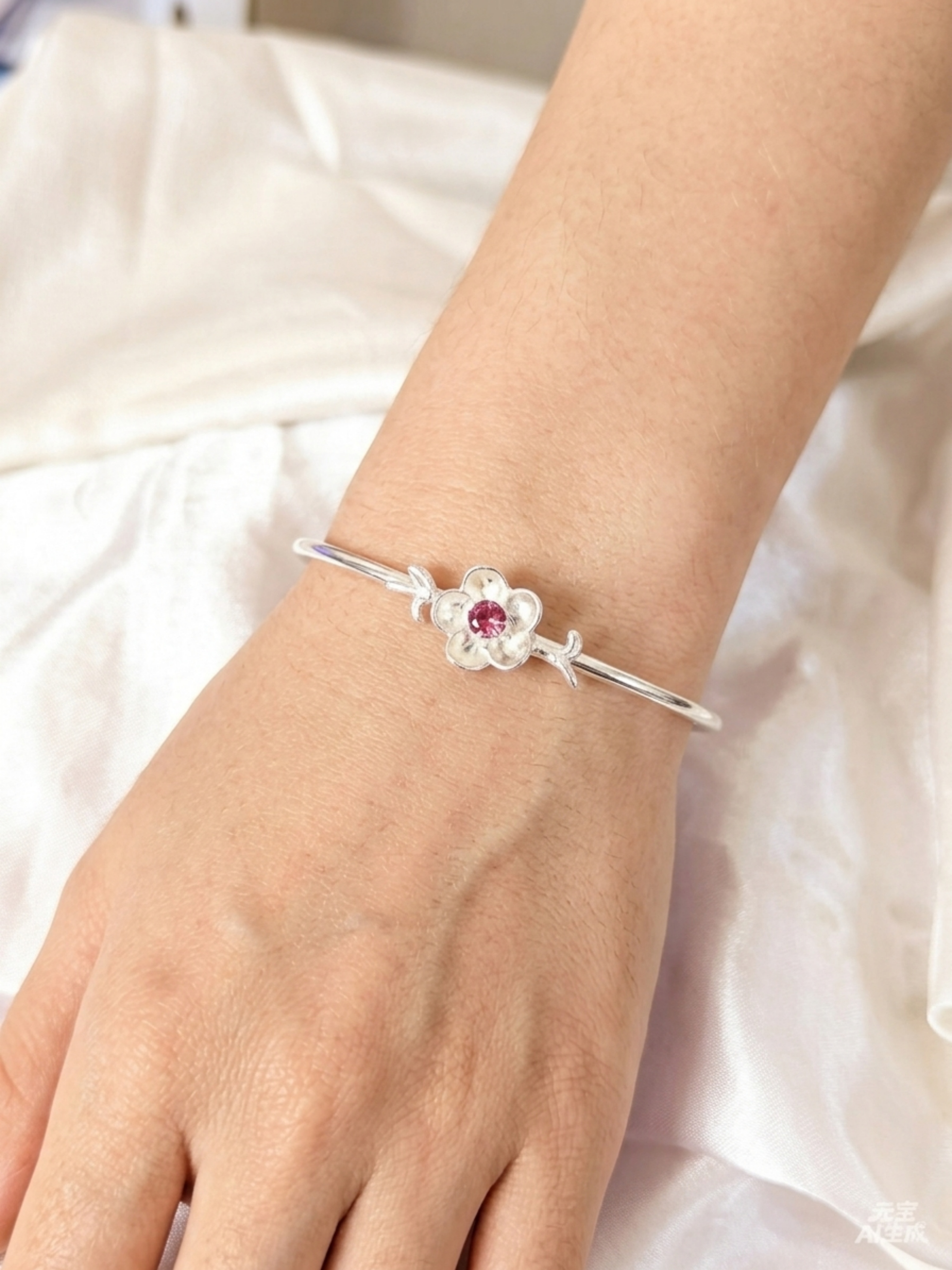 Silver Flower Cuff Bracelet for Women - Casual Wear.