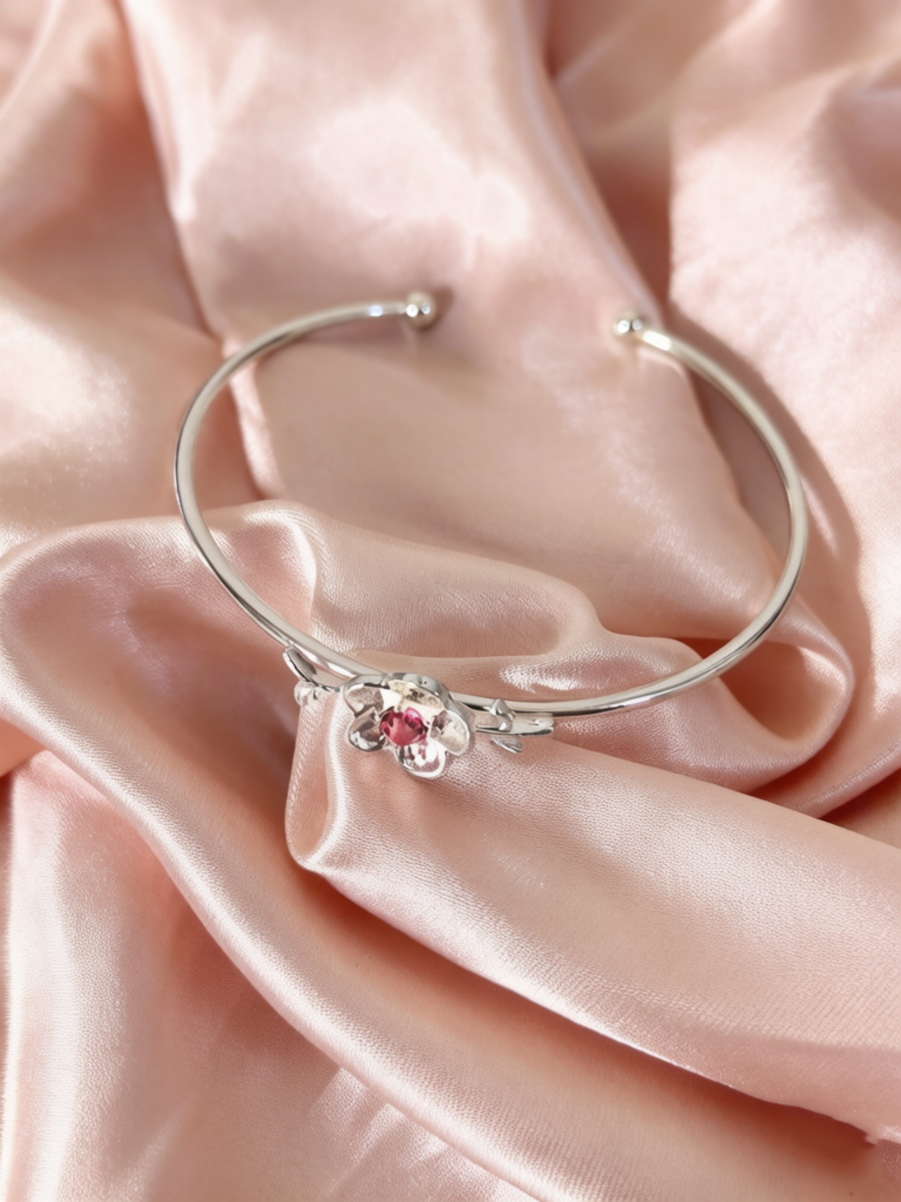 Silver Flower Cuff Bracelet for Women - Casual Wear.