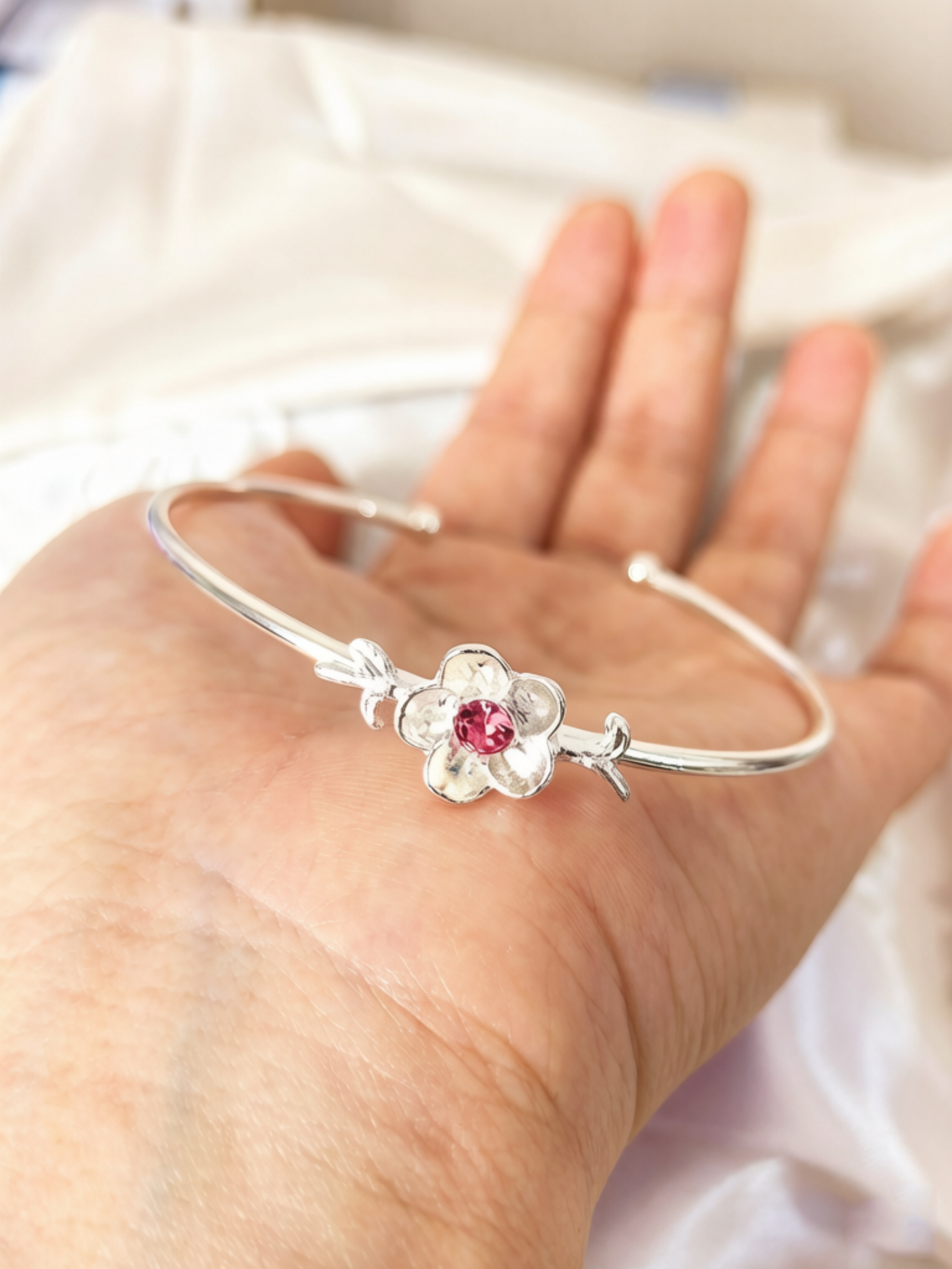 Silver Flower Cuff Bracelet for Women - Casual Wear.