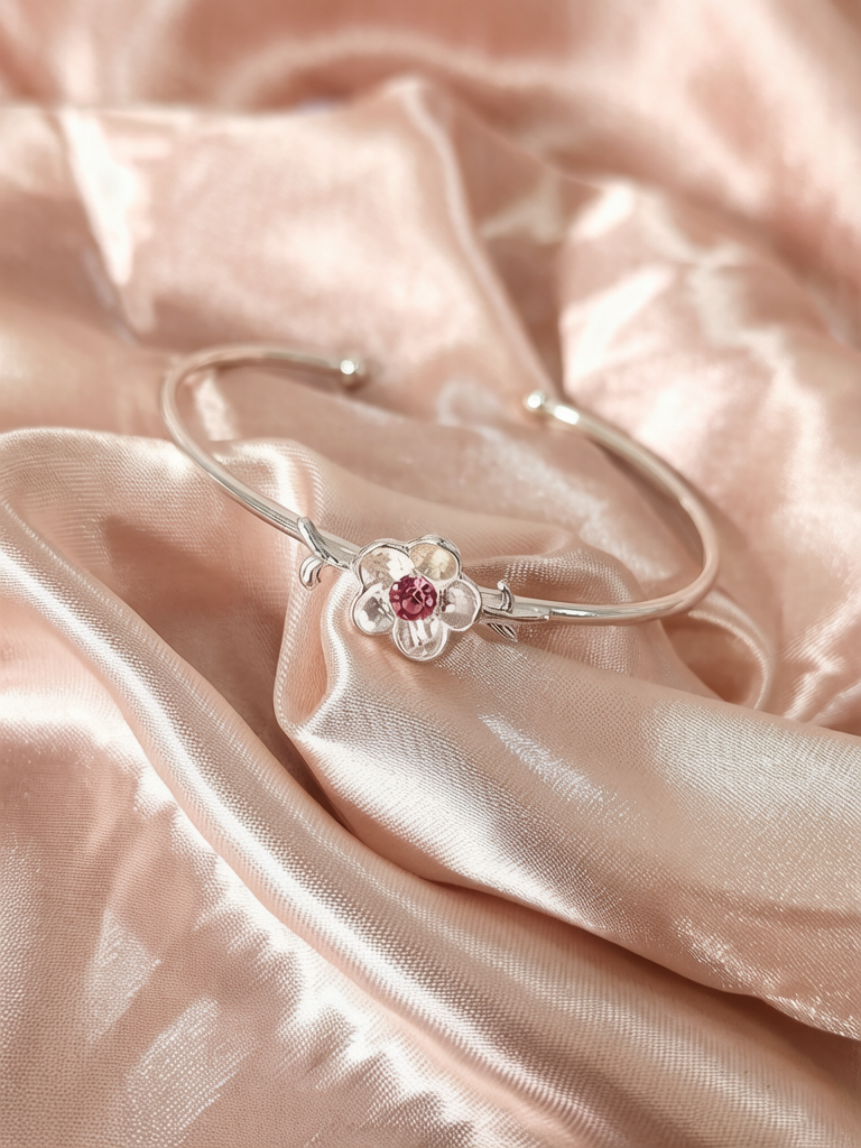 Silver Flower Cuff Bracelet for Women - Casual Wear.
