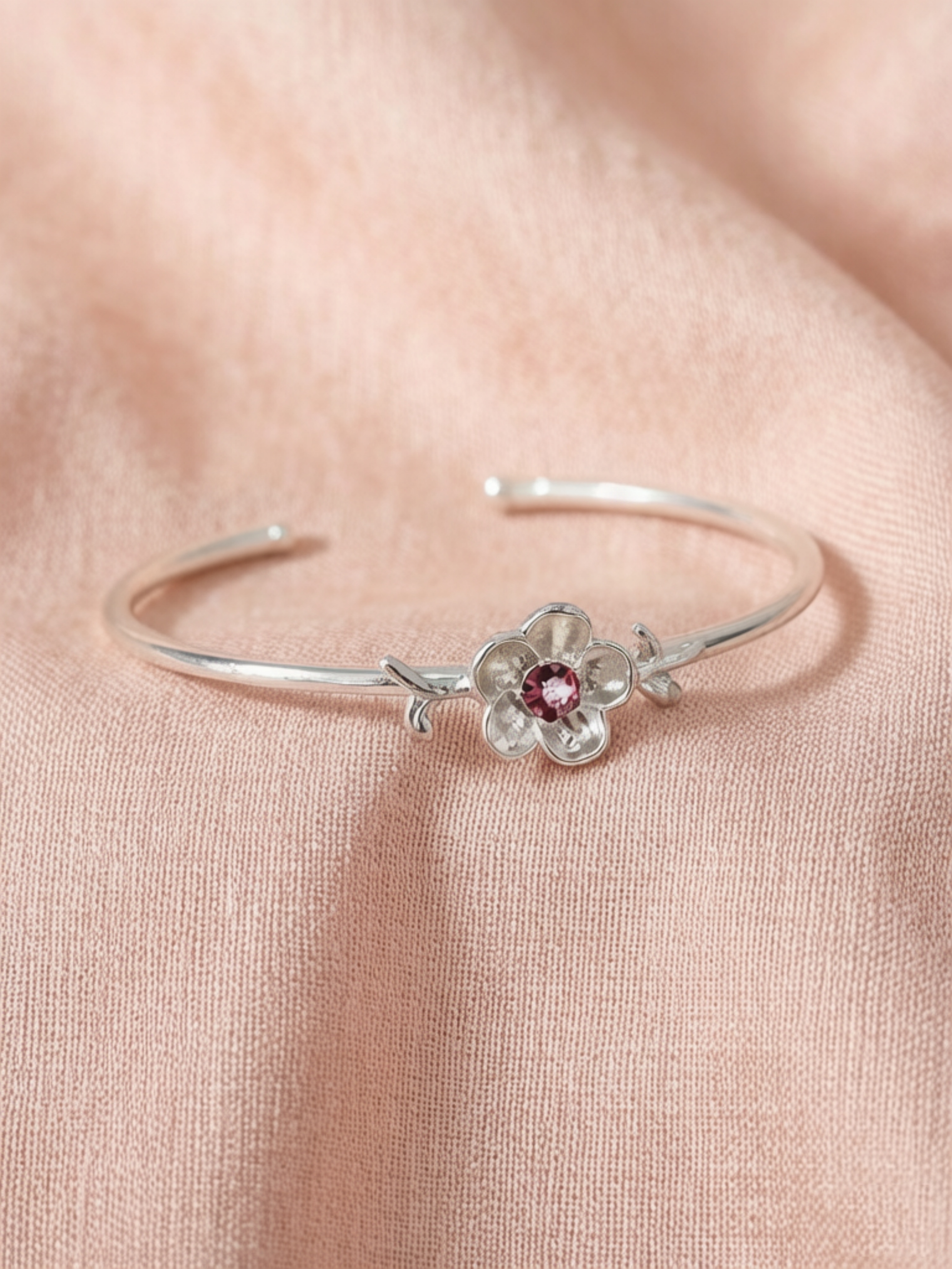 Silver Flower Cuff Bracelet for Women - Casual Wear.