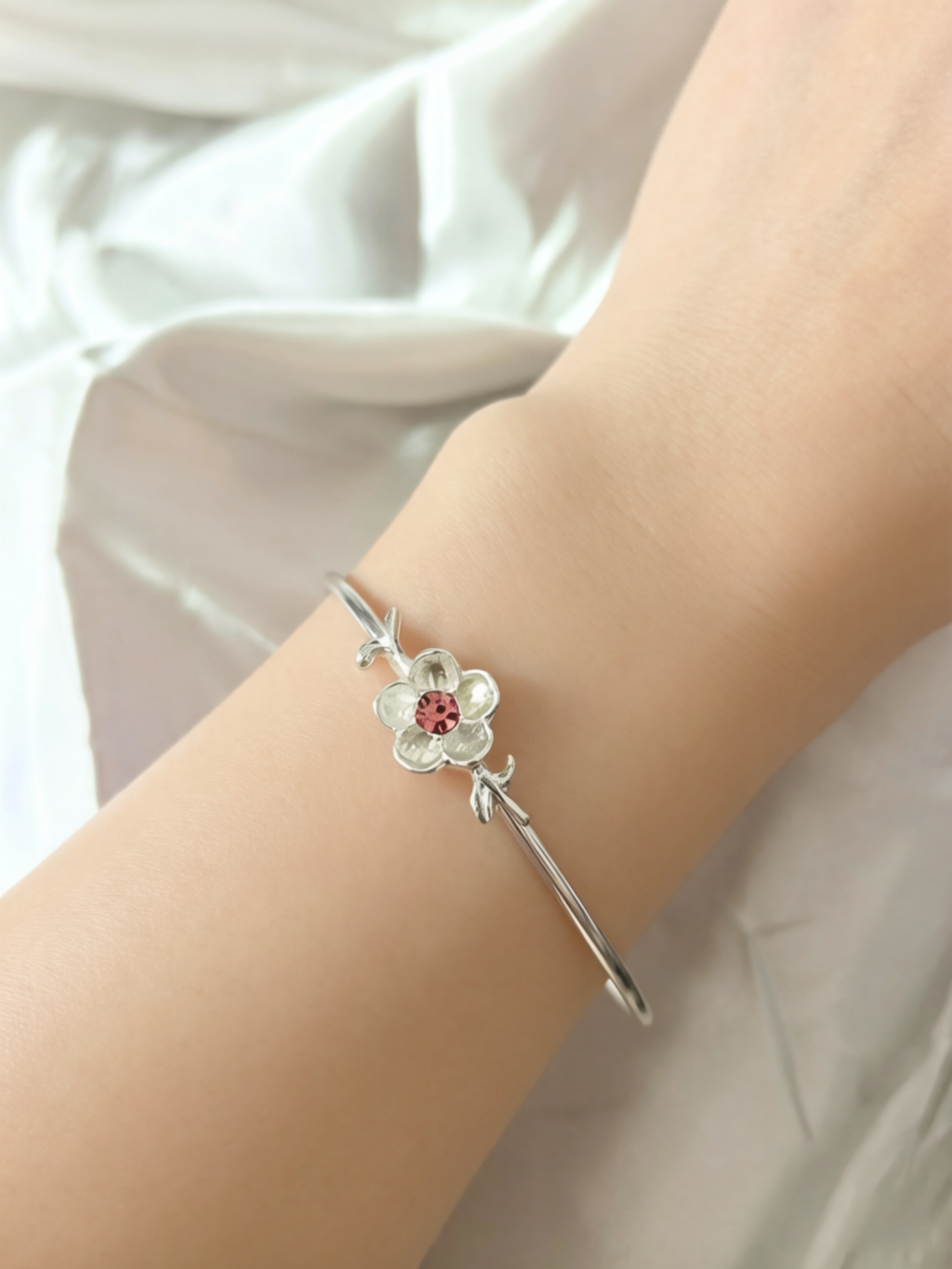 Silver Flower Cuff Bracelet for Women - Casual Wear.