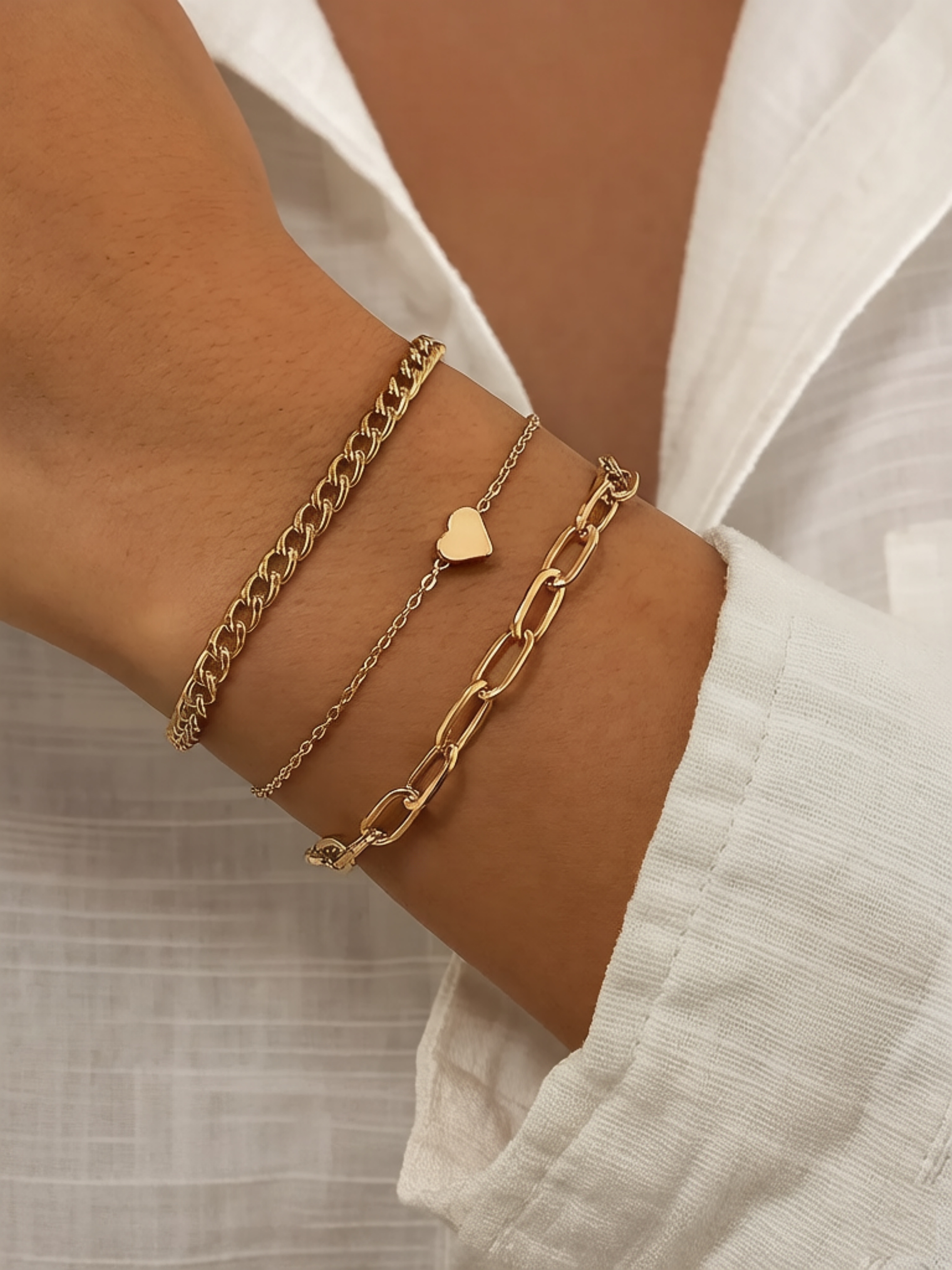 Gold Multistrand Bracelet Set for Women - Casual Wear (Pack of 3).