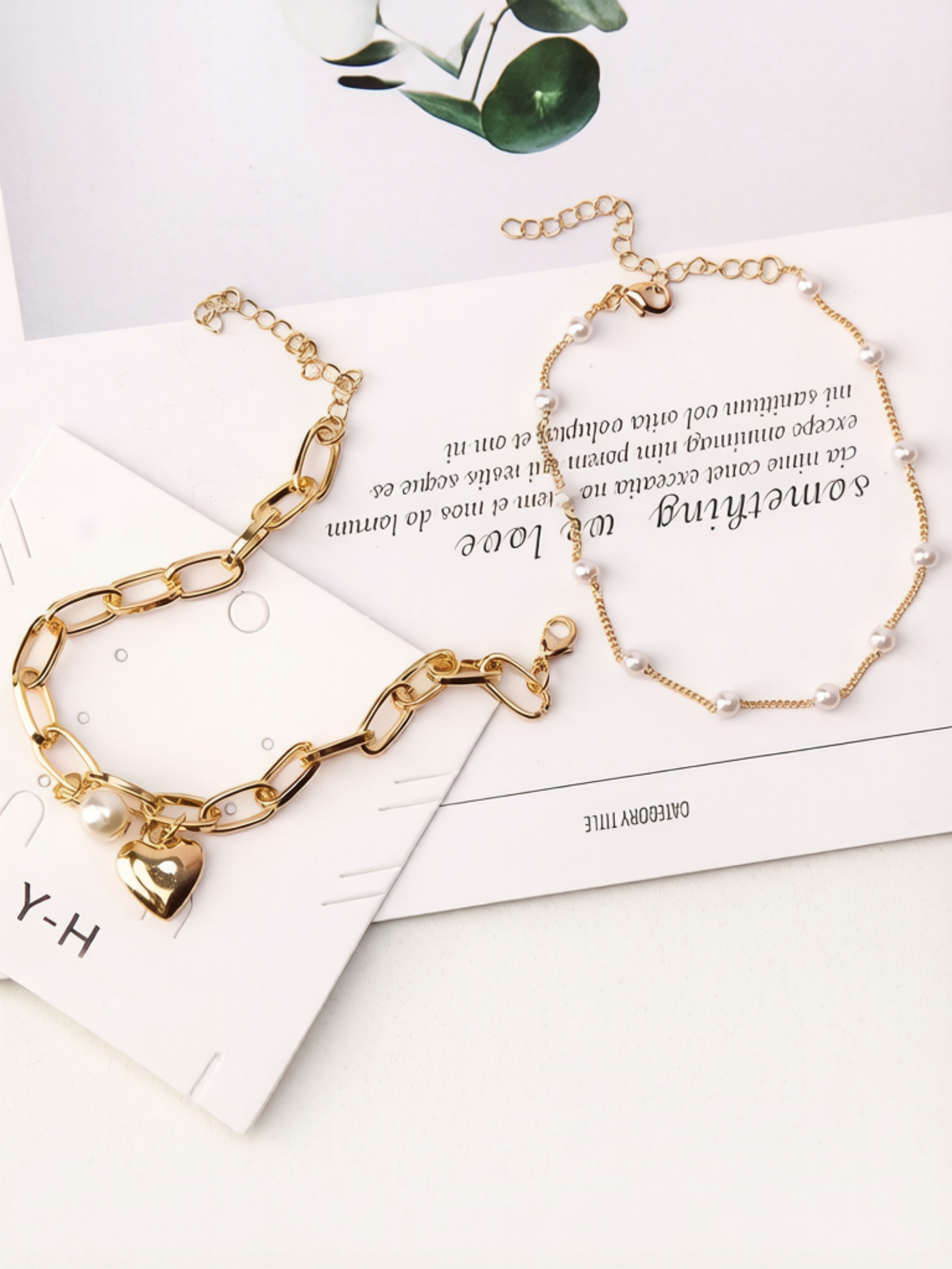 Gold Multistrand Pearl Heart Bracelet Set (Pack of 2).