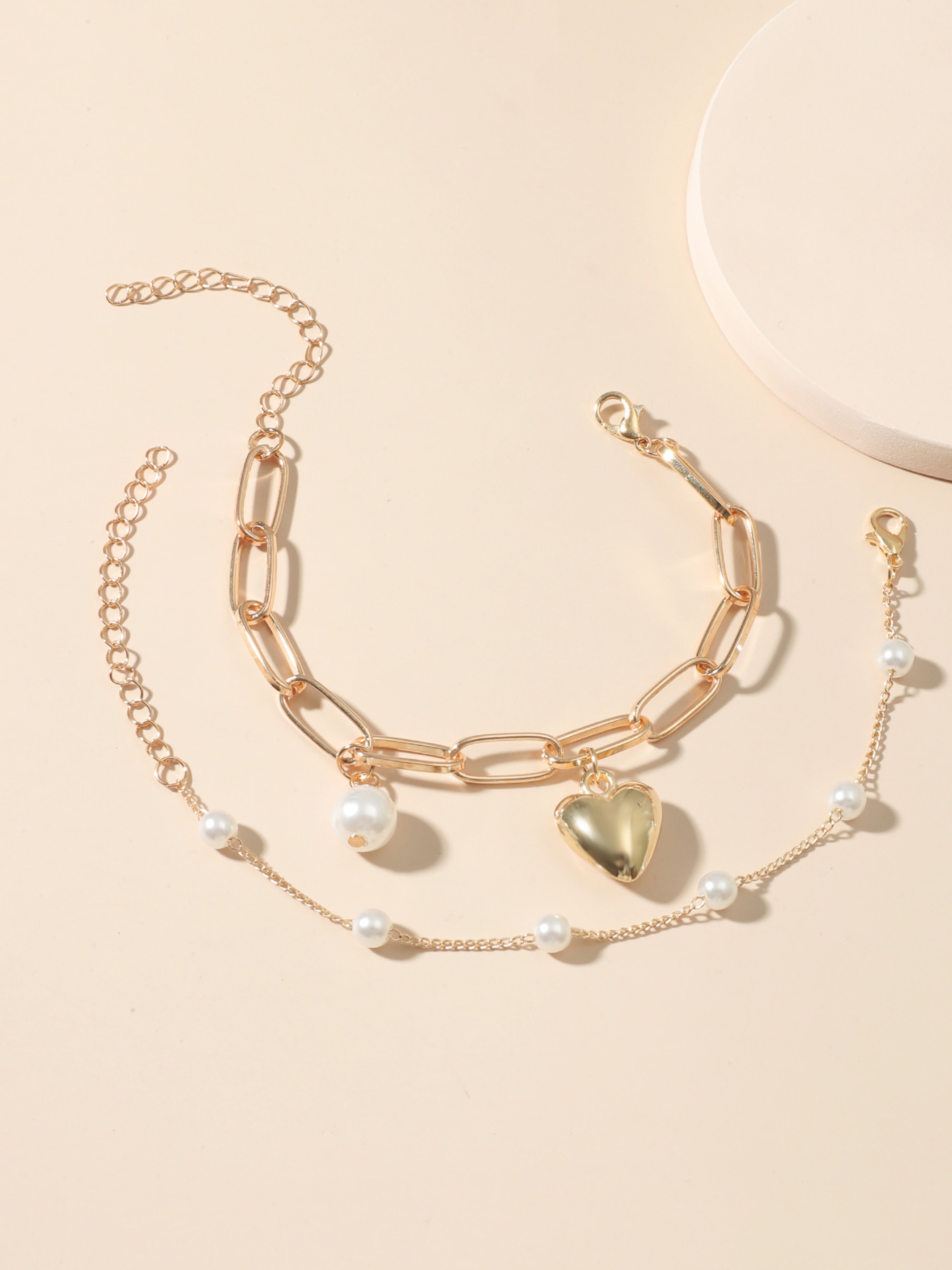 Gold Multistrand Pearl Heart Bracelet Set (Pack of 2).