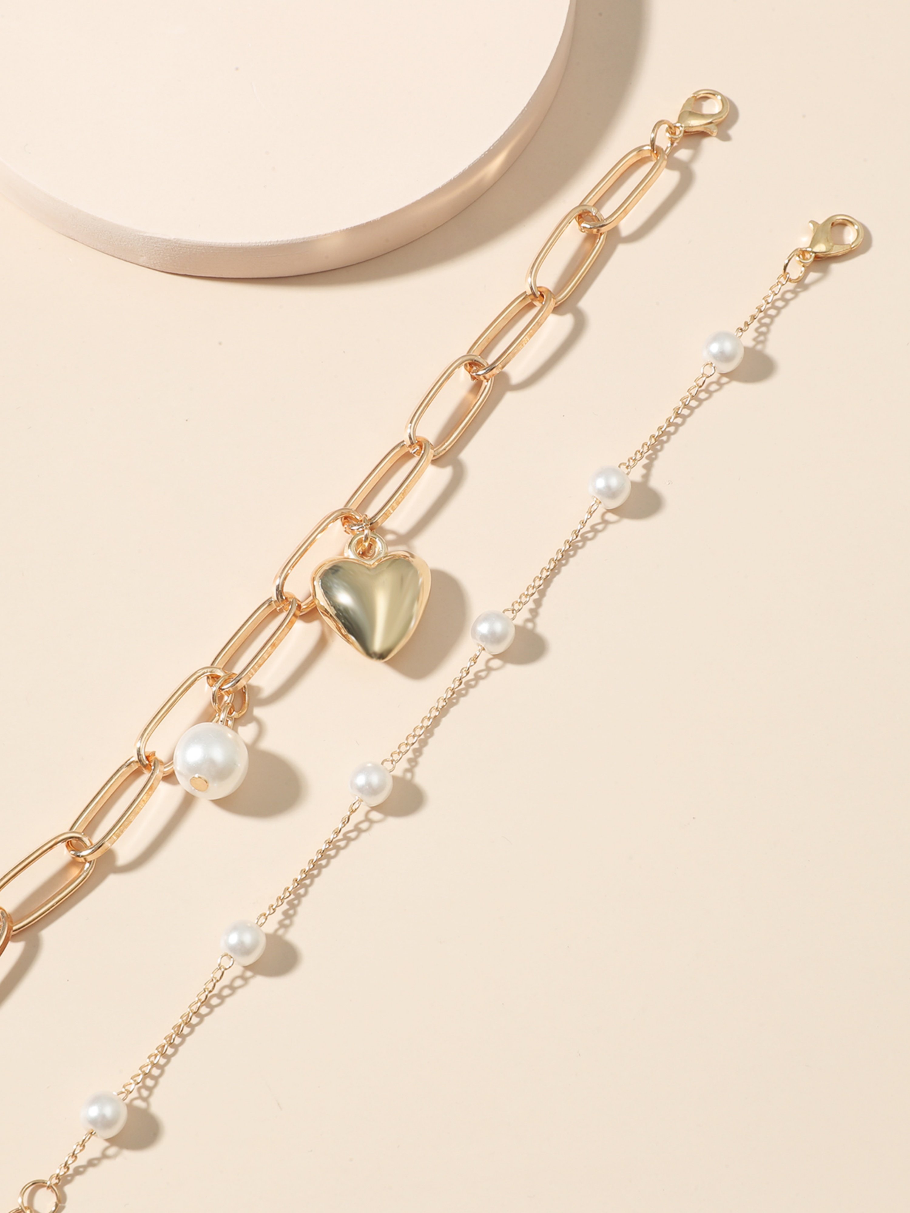 Gold Multistrand Pearl Heart Bracelet Set (Pack of 2).