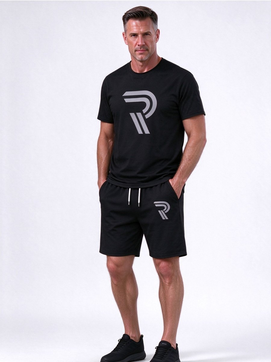 Men Black Printed Short Sleeve T-Shirt and Shorts Set
