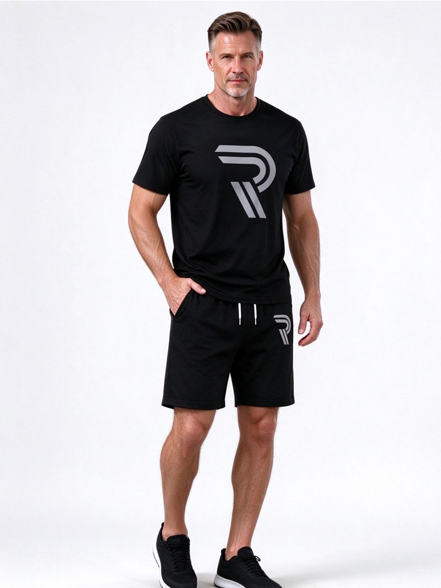 Men Black Printed Short Sleeve T-Shirt and Shorts Set