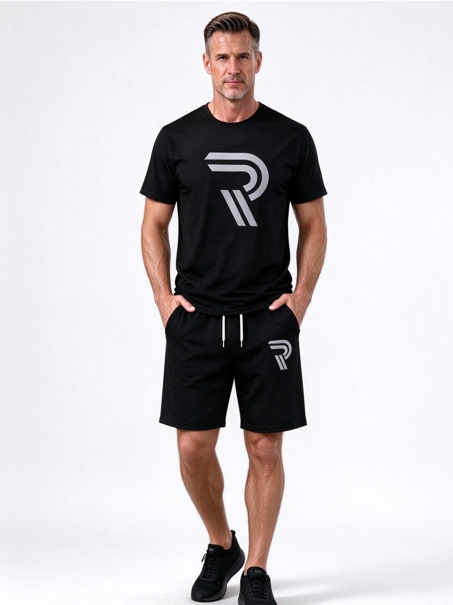 Men Black Printed Short Sleeve T-Shirt and Shorts Set