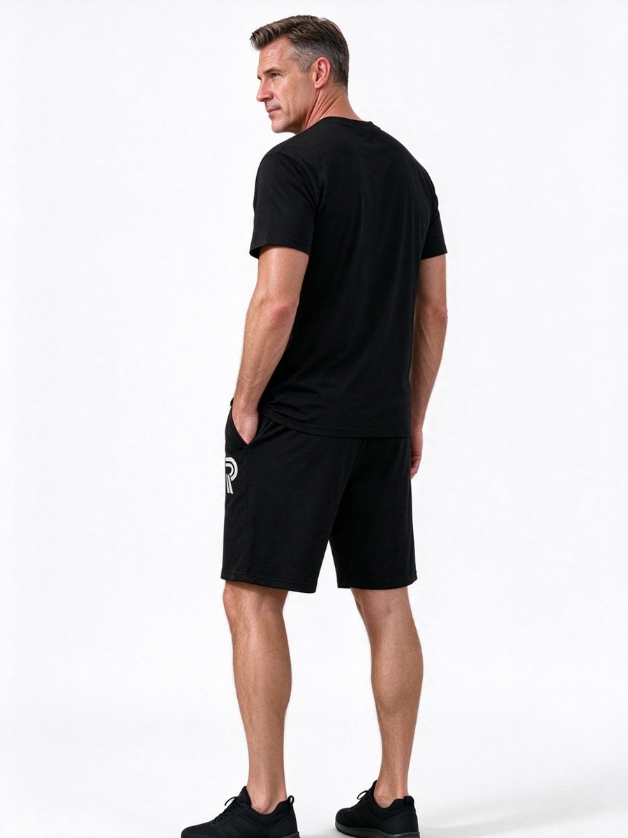 Men Black Printed Short Sleeve T-Shirt and Shorts Set