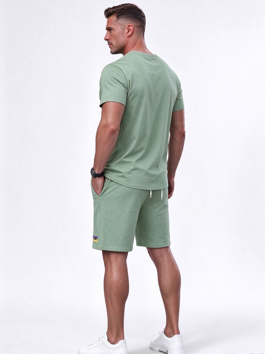 Men Green Printed Activewear Short Set