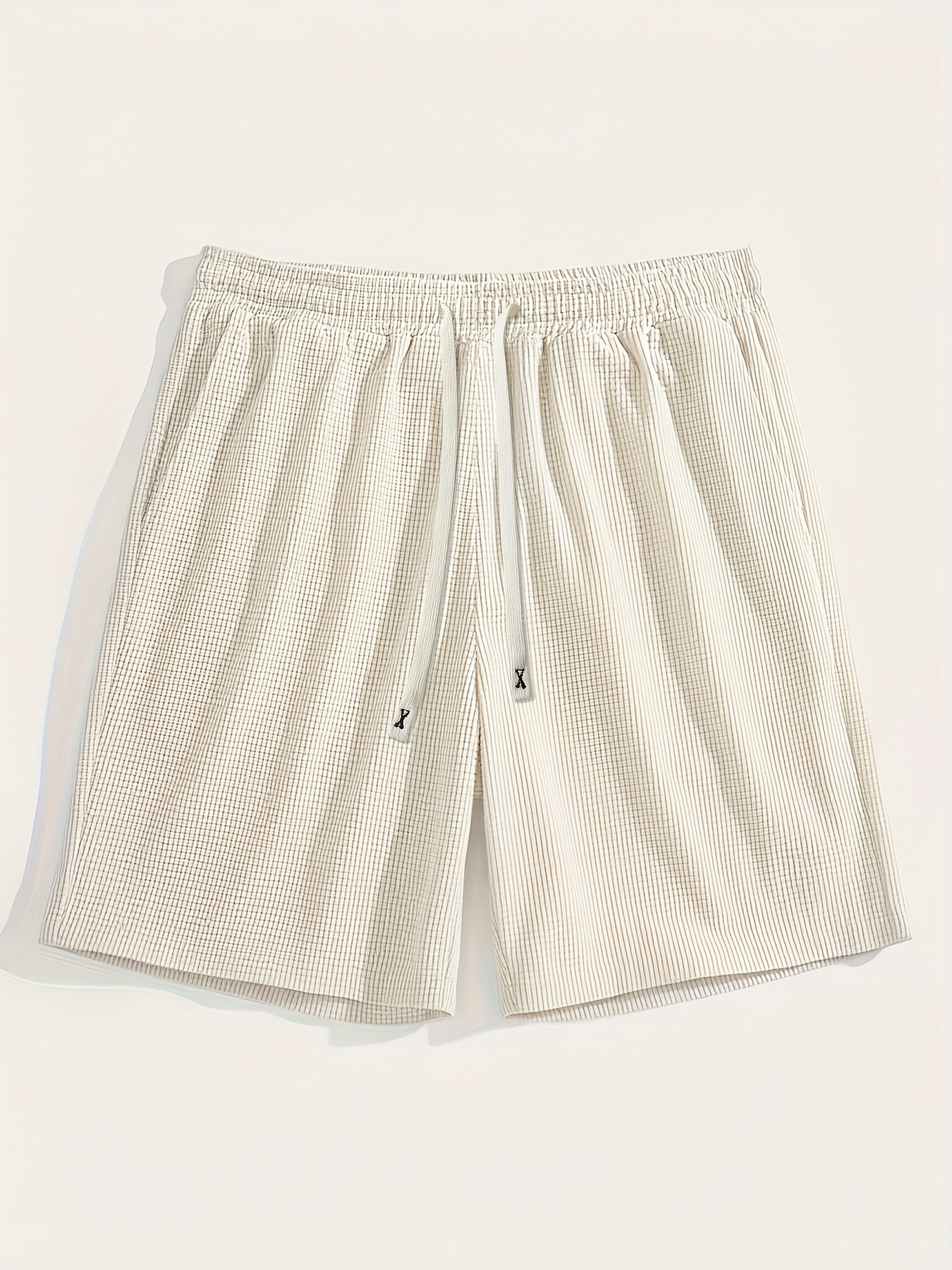 Beige Waffle Texture Patchwork Detail Drawstring Shorts