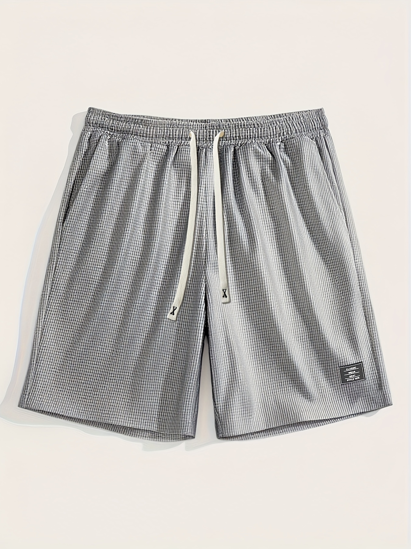 Grey Waffle Texture Patchwork Detail Drawstring Shorts
