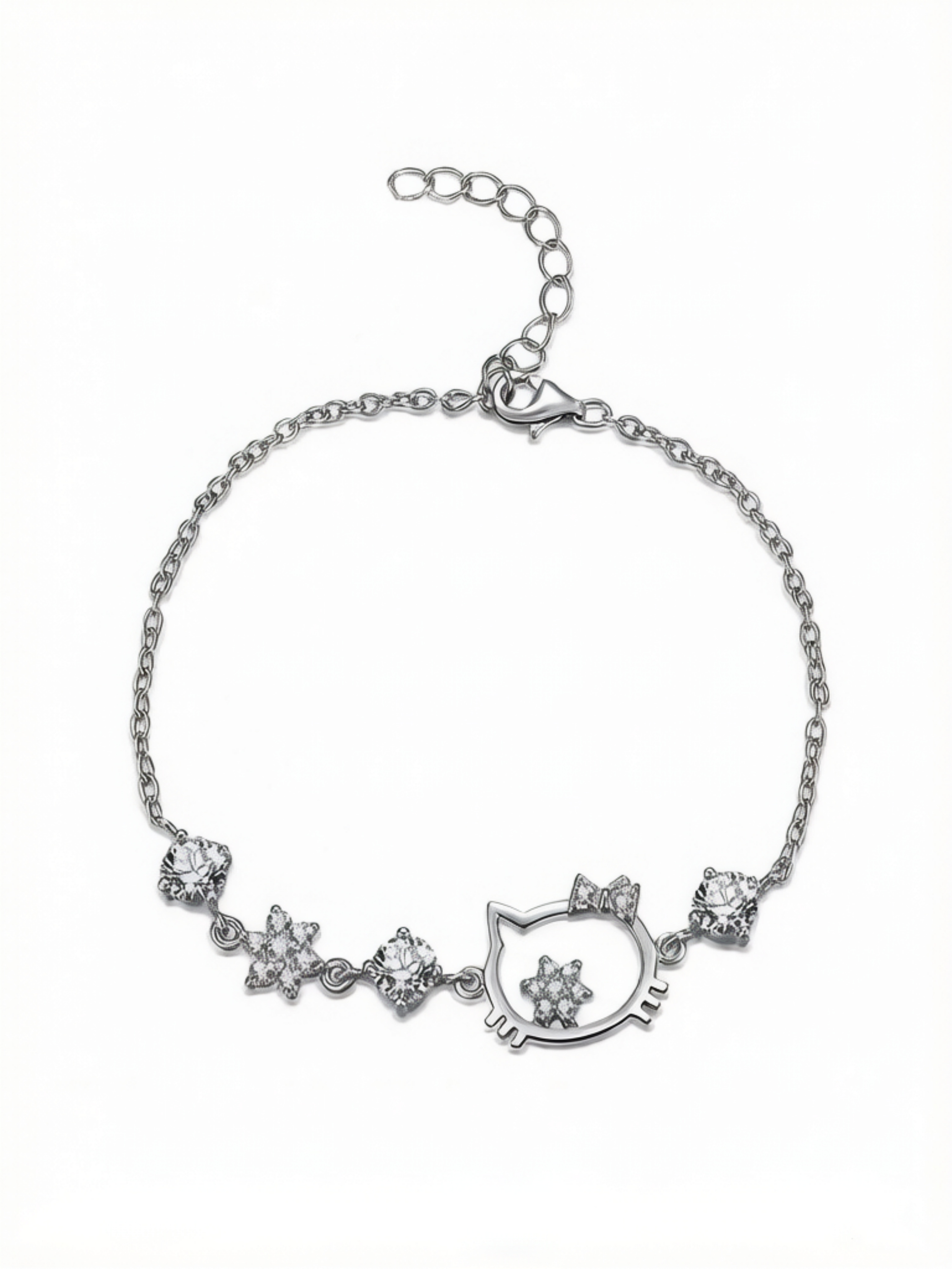 Sparkling Silver Charm Bracelet with Hello Kitty Design.