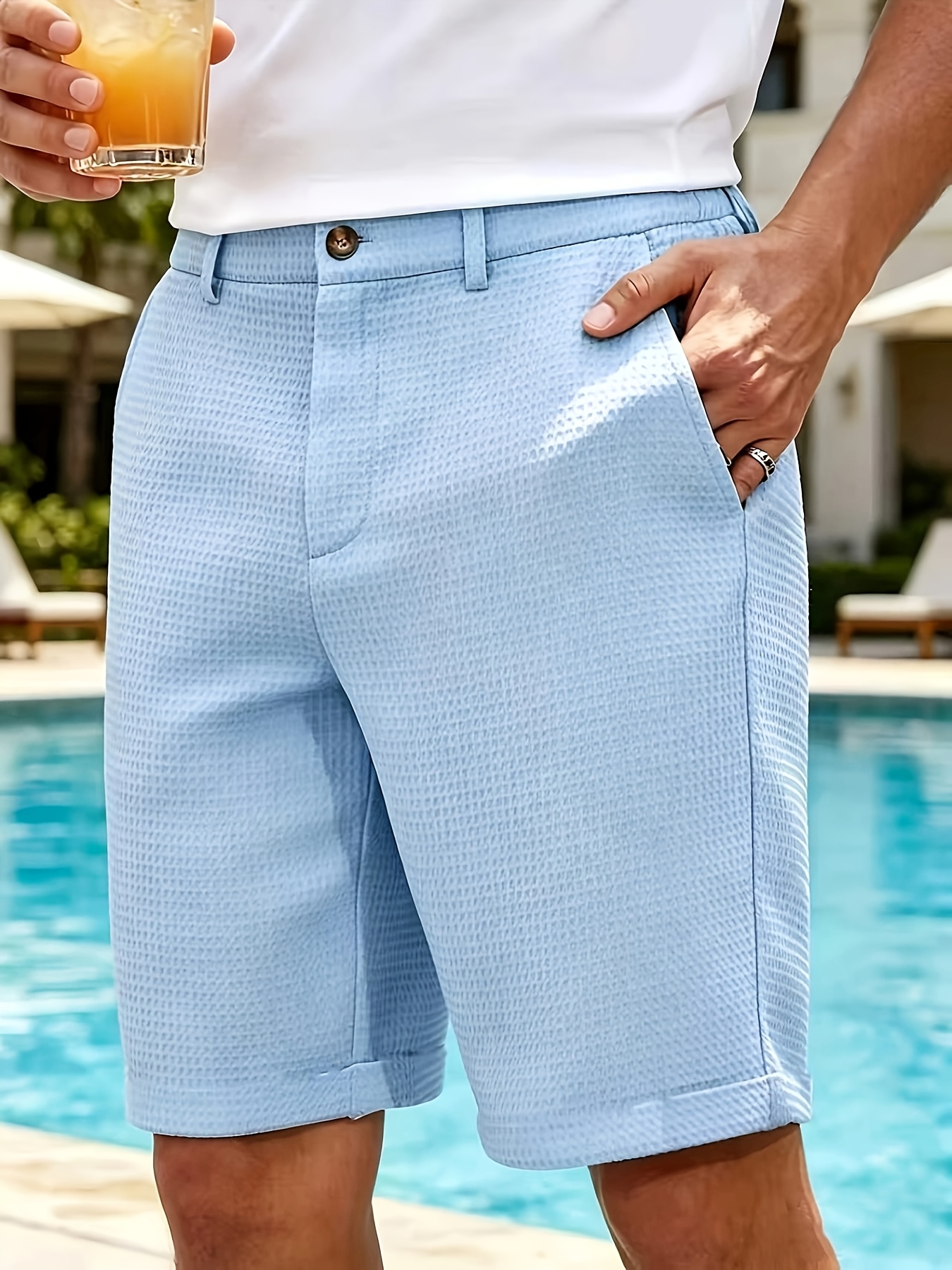Sky Blue Waffle Knit Comfort Shorts