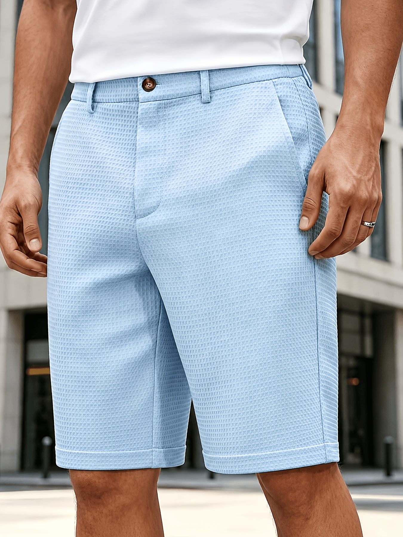 Sky Blue Waffle Knit Comfort Shorts