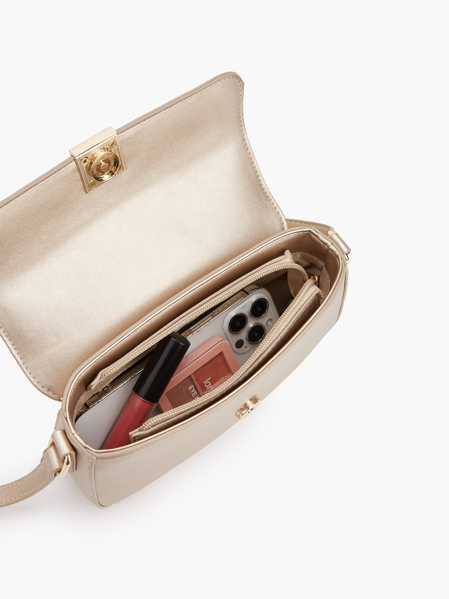 Solid Crossbody Bag with Magnetic Clasp Closure