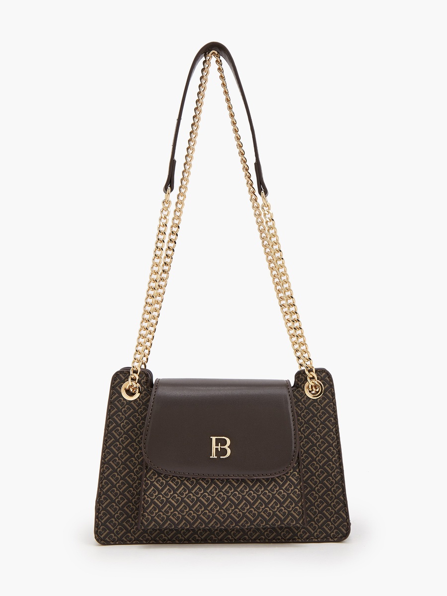 Monogram Print Crossbody Bag with Chain Strap