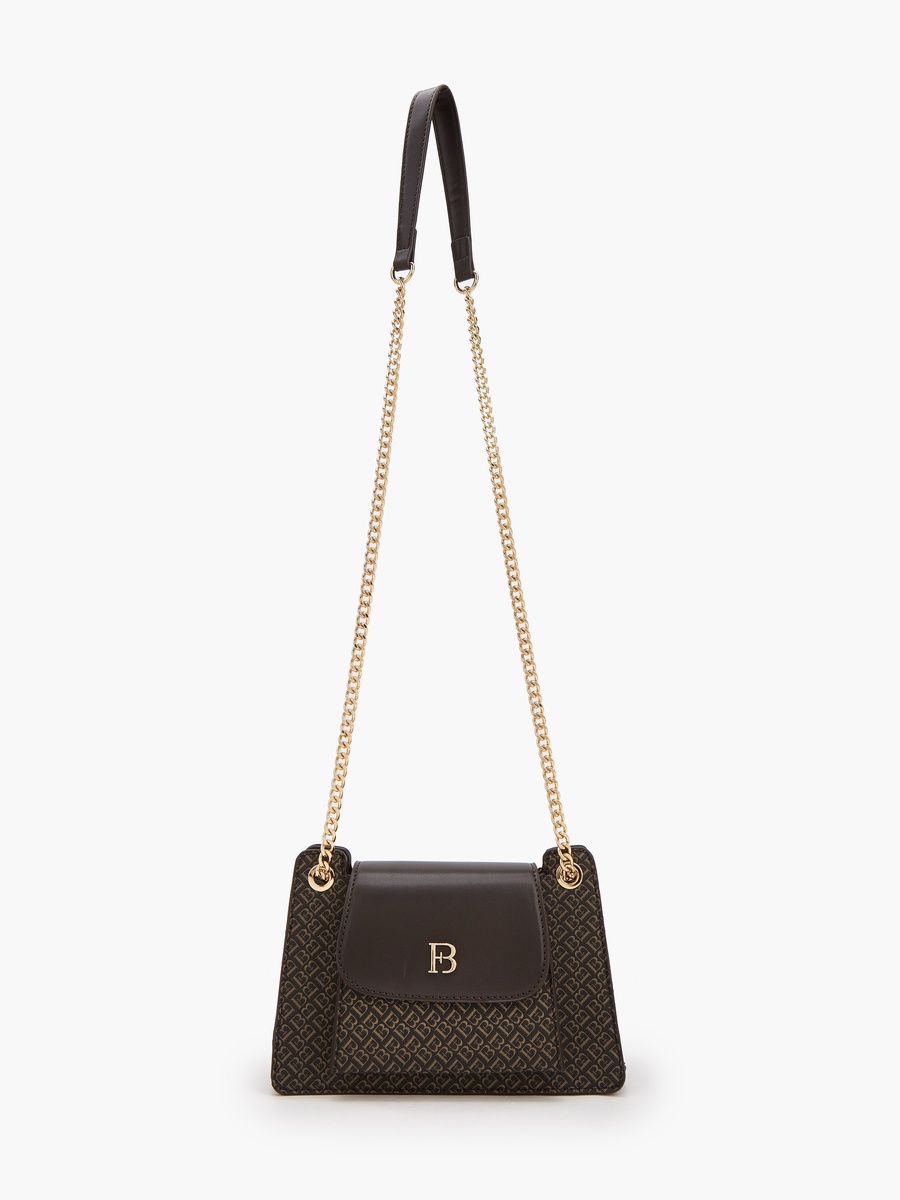 Monogram Print Crossbody Bag with Chain Strap