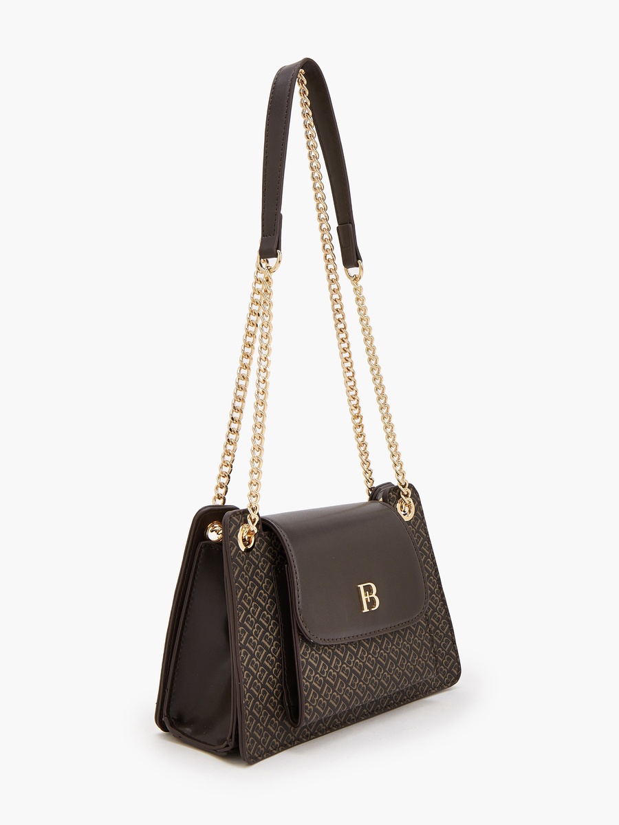 Monogram Print Crossbody Bag with Chain Strap