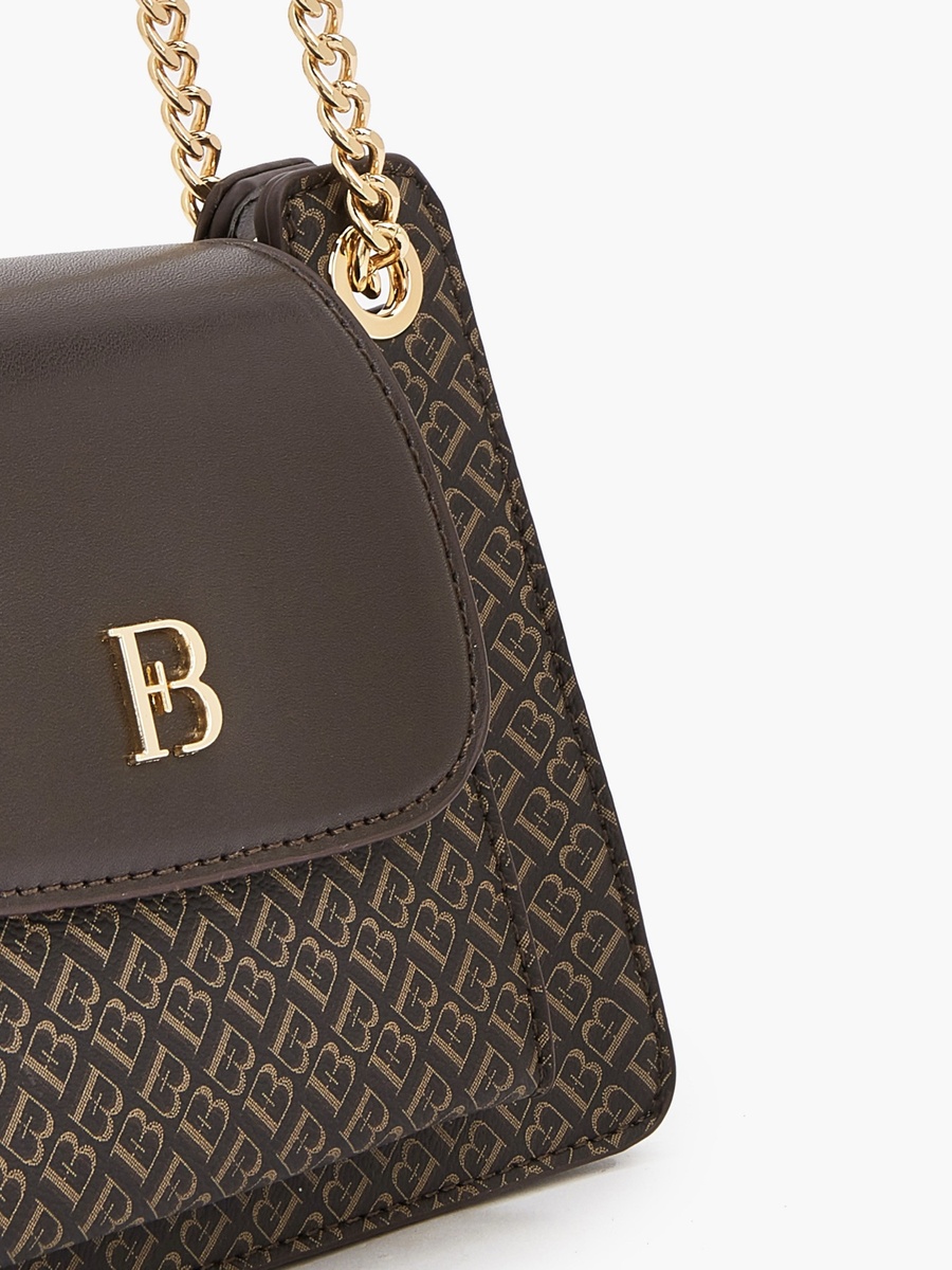 Monogram Print Crossbody Bag with Chain Strap