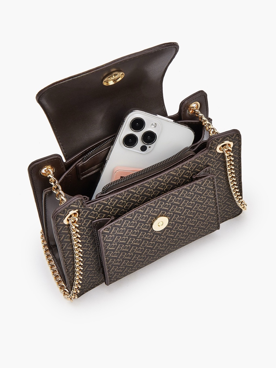 Monogram Print Crossbody Bag with Chain Strap