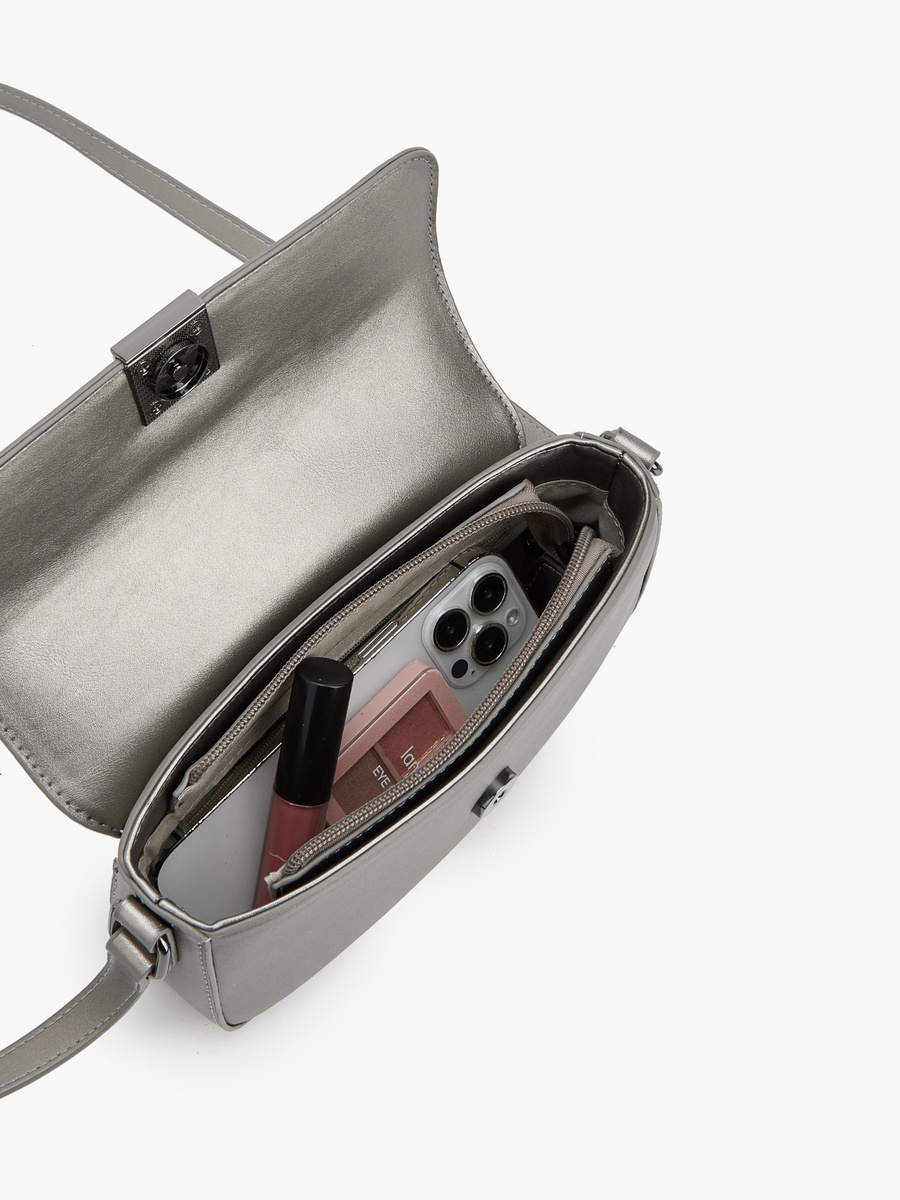 Solid Crossbody Bag with Magnetic Clasp Closure
