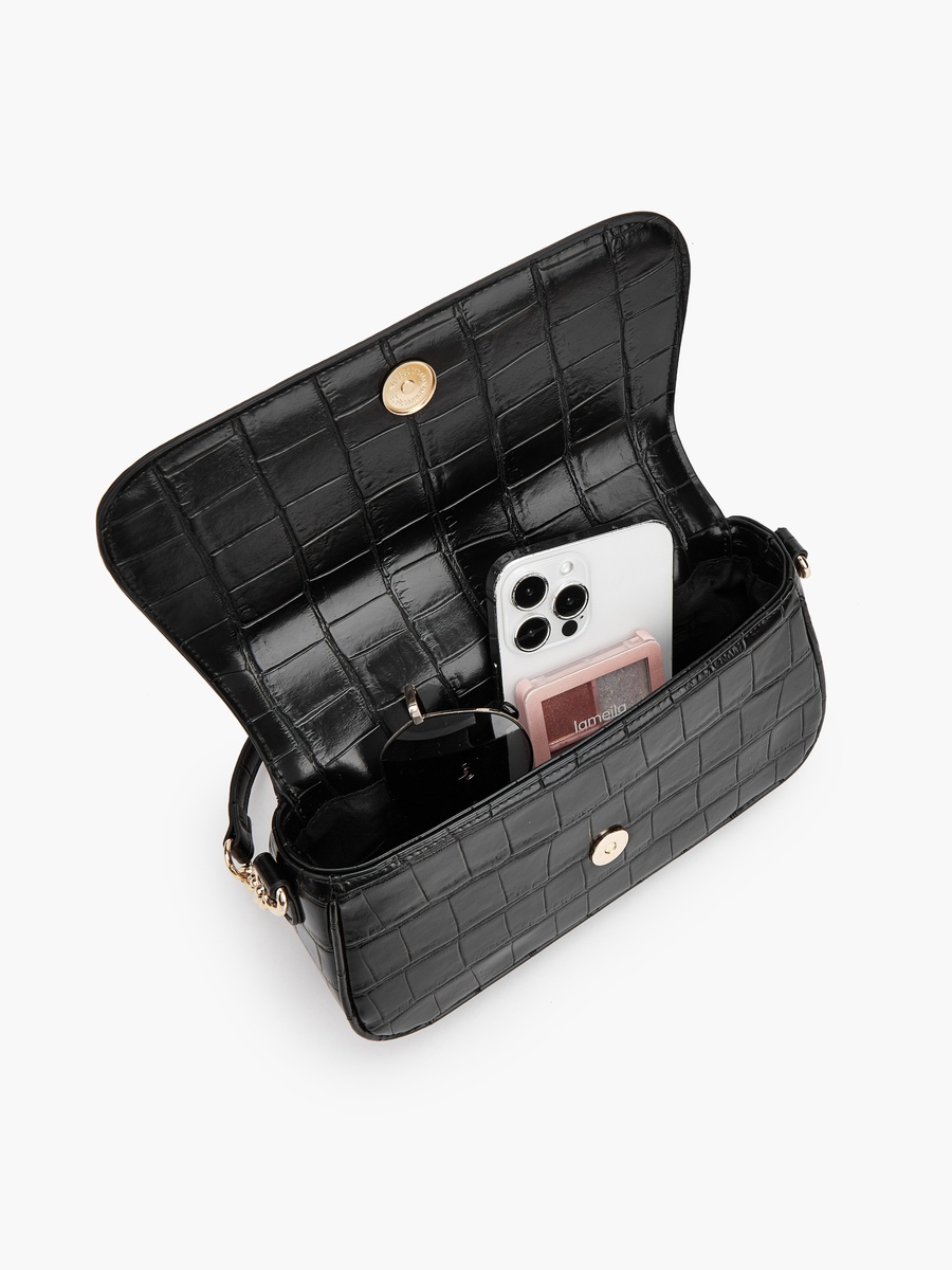Textured Crossbody Bag with Magnetic Flap Closure