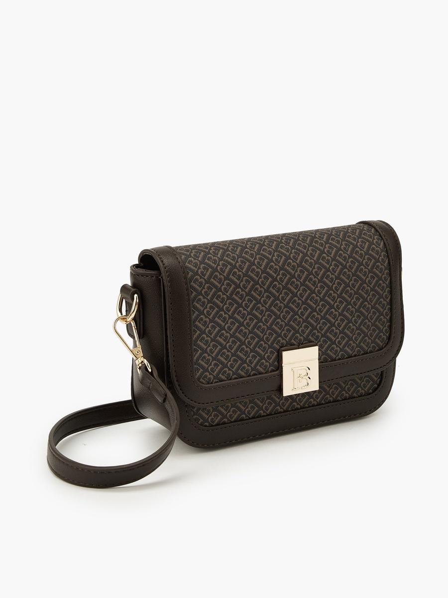 Monogram Print Crossbody Bag with Detachable Strap