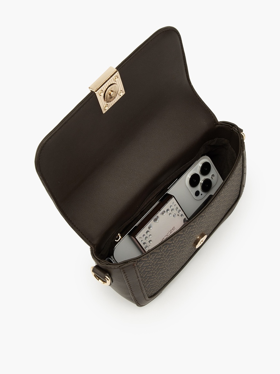 Monogram Print Crossbody Bag with Detachable Strap