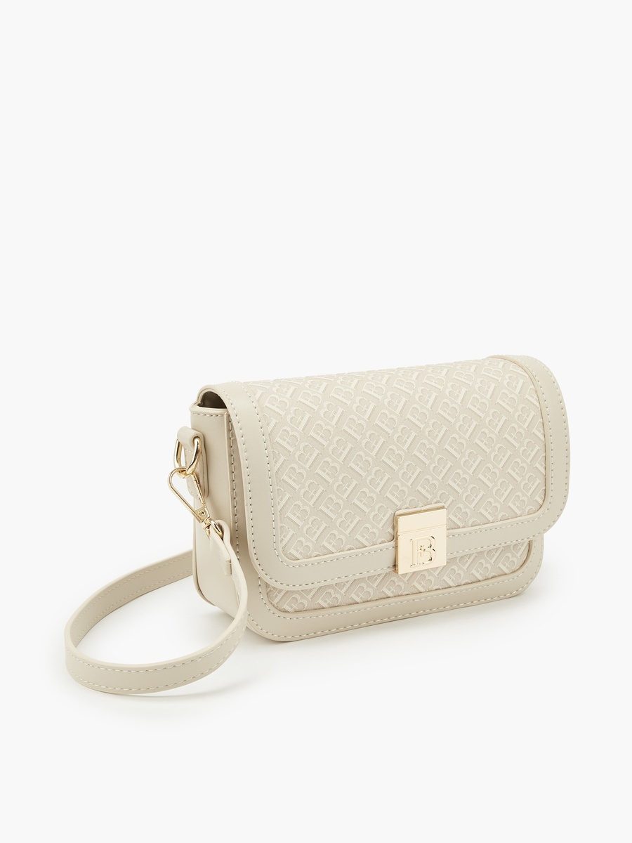 Monogram Print Crossbody Bag with Detachable Strap