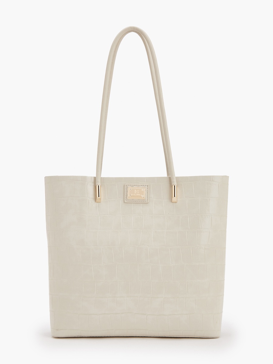Textured Tote Bag with Ribbon Detail and Pouch