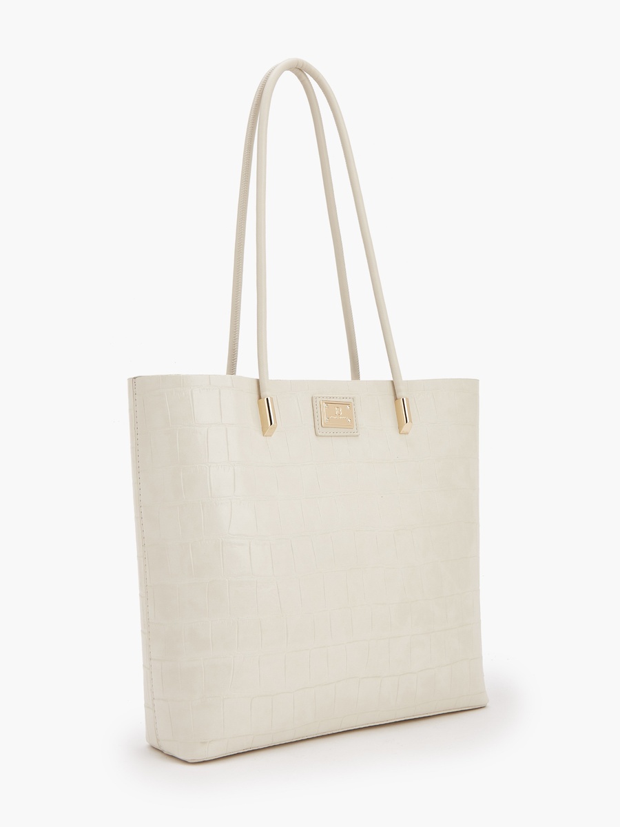 Textured Tote Bag with Ribbon Detail and Pouch