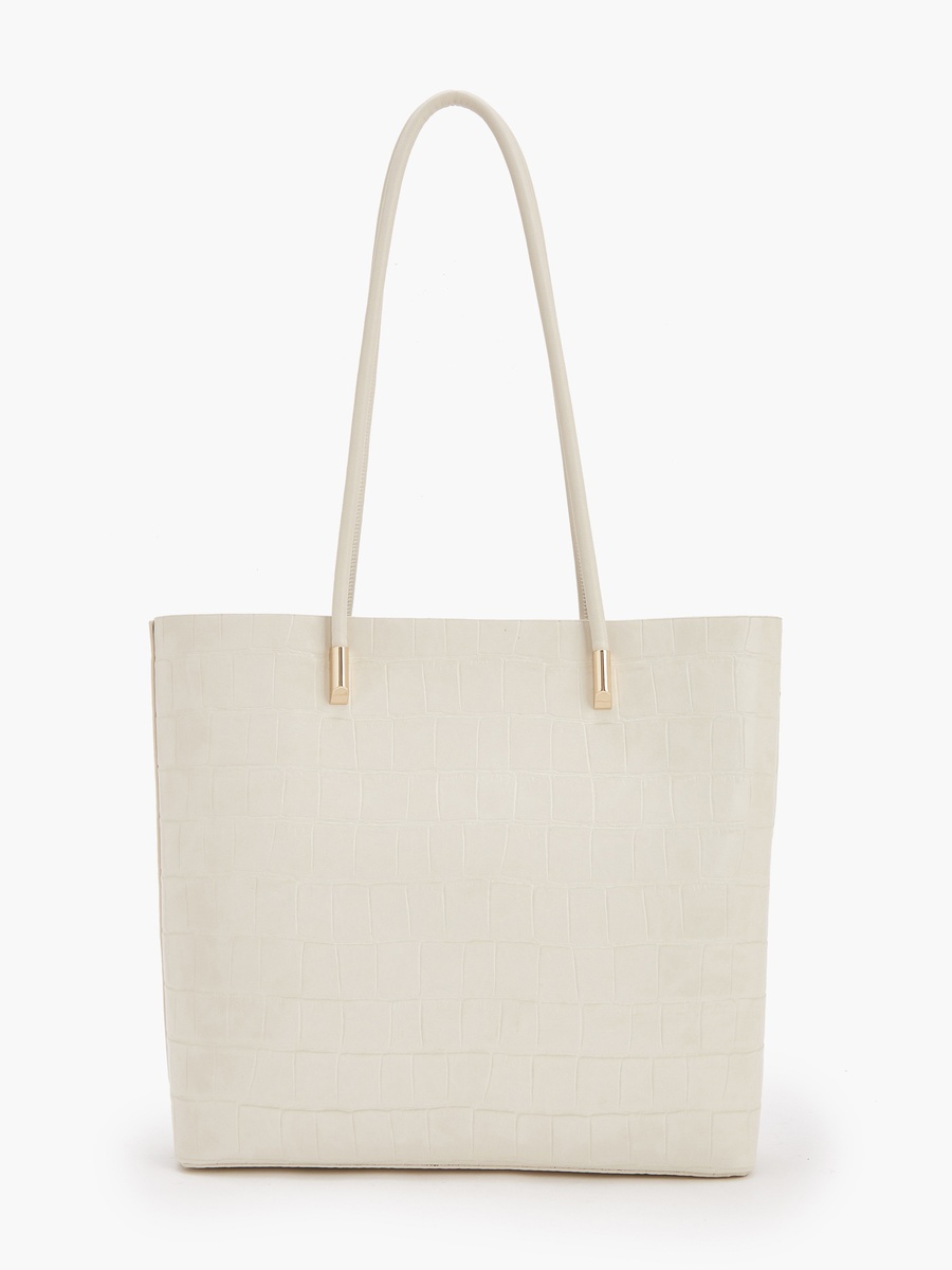 Textured Tote Bag with Ribbon Detail and Pouch