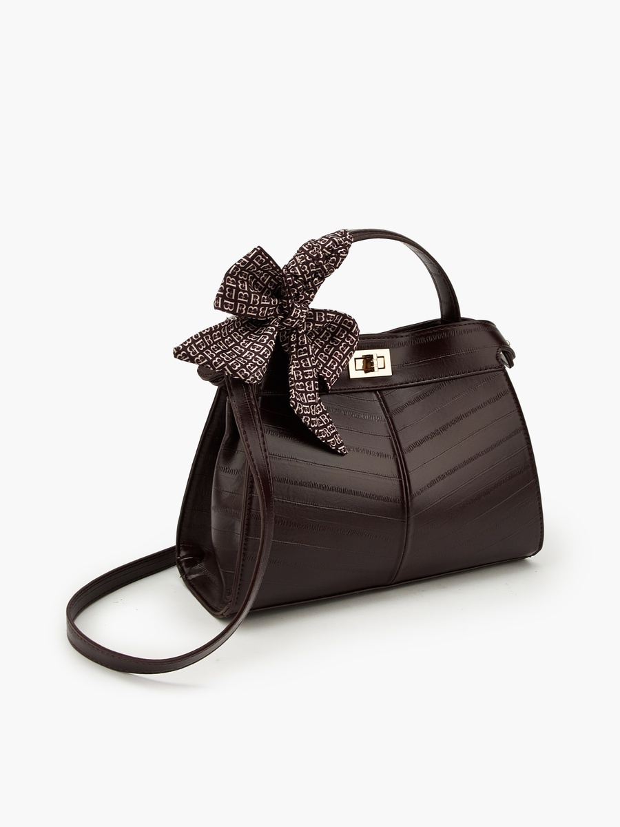 Textured Satchel Bag with Scarf Detail