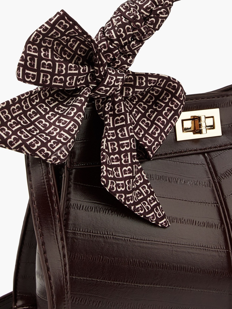 Textured Satchel Bag with Scarf Detail