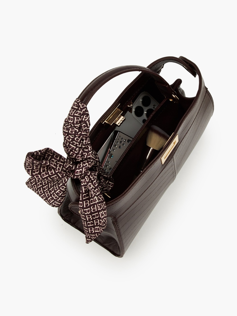 Textured Satchel Bag with Scarf Detail