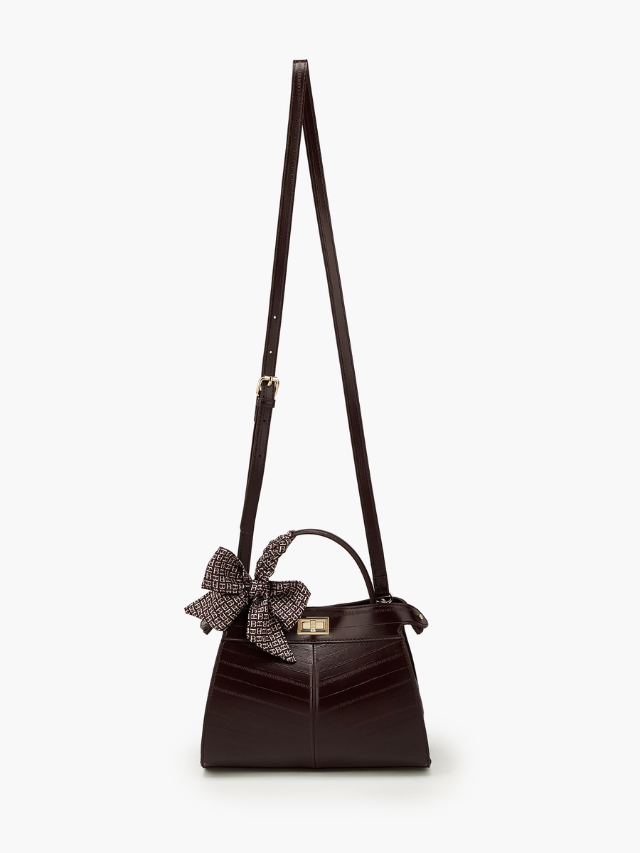 Textured Satchel Bag with Scarf Detail
