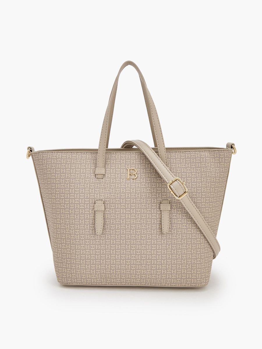Monogram Print Tote Bag with Detachable Strap