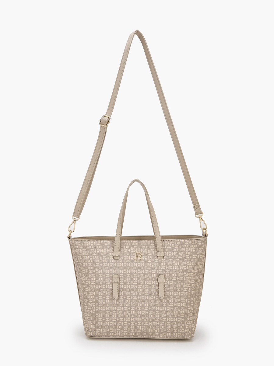 Monogram Print Tote Bag with Detachable Strap